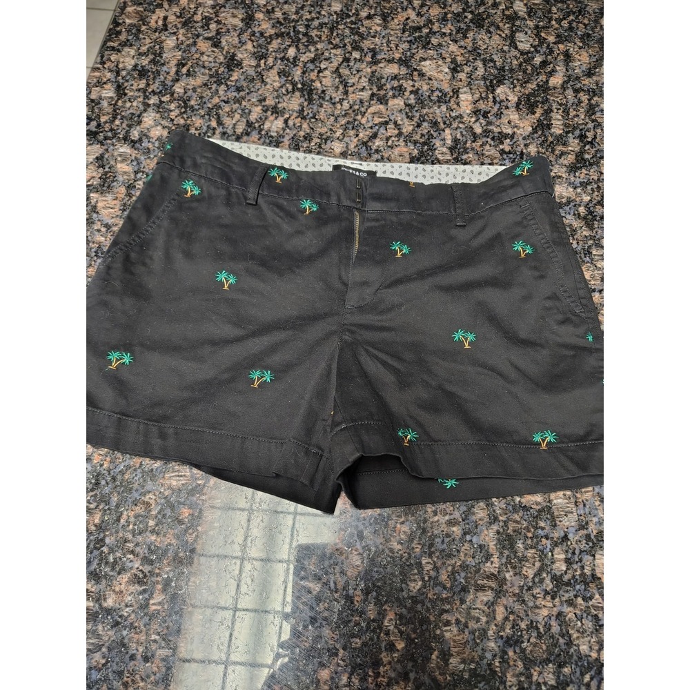 Jones & Co Jones New York Black Palm Tree Embroidered Chino Shorts Womens 6